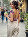 Printed Half Sleeve Stretchable Backless Top