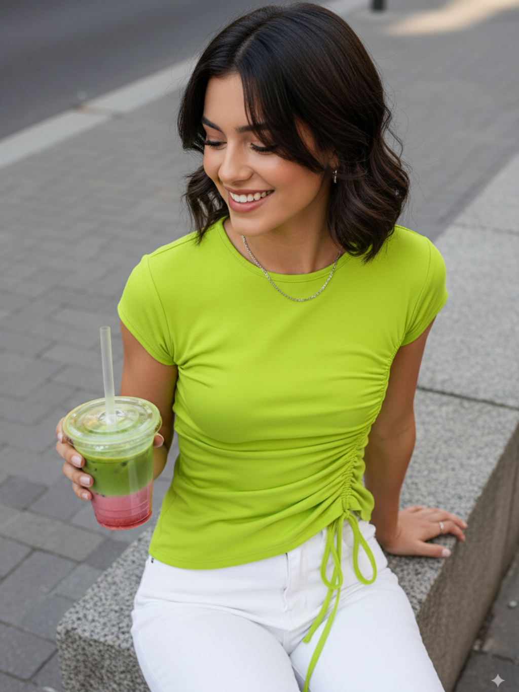 Half-Sleeve Stretchable Drawstring Top