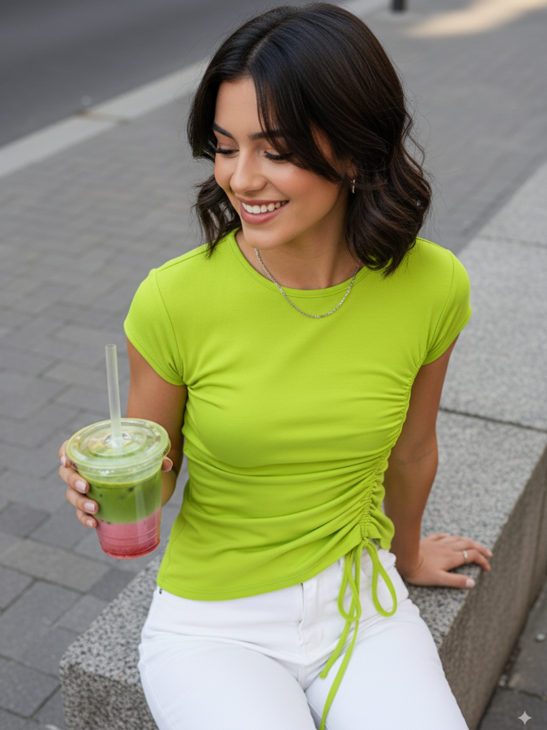 Half-Sleeve Stretchable Drawstring Top