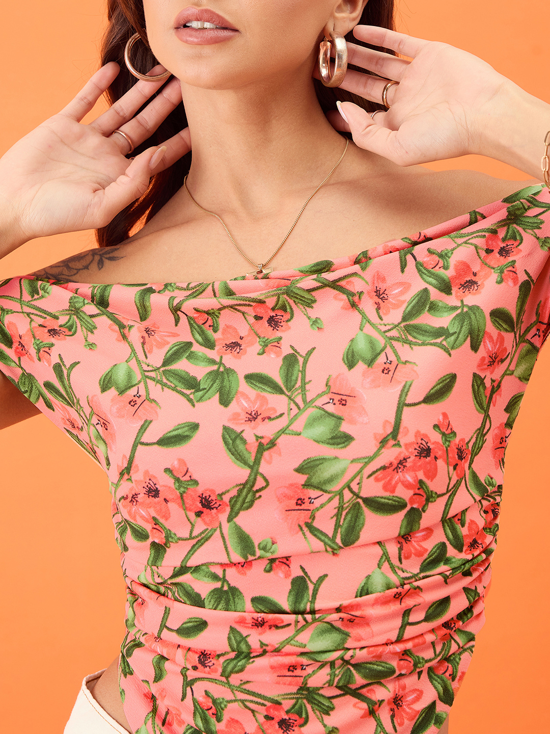 Printed Stretchable Draped Crop Top