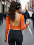 Stretchable Ribbed Backless Top