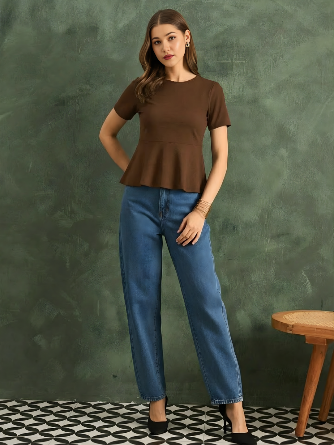 Stretchable Half Sleeve Peplum Top