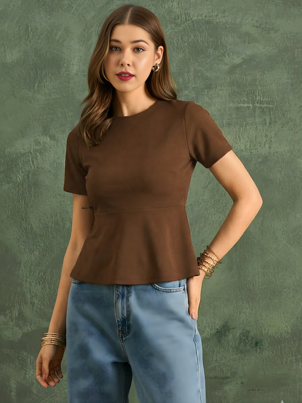 Stretchable Half Sleeve Peplum Top