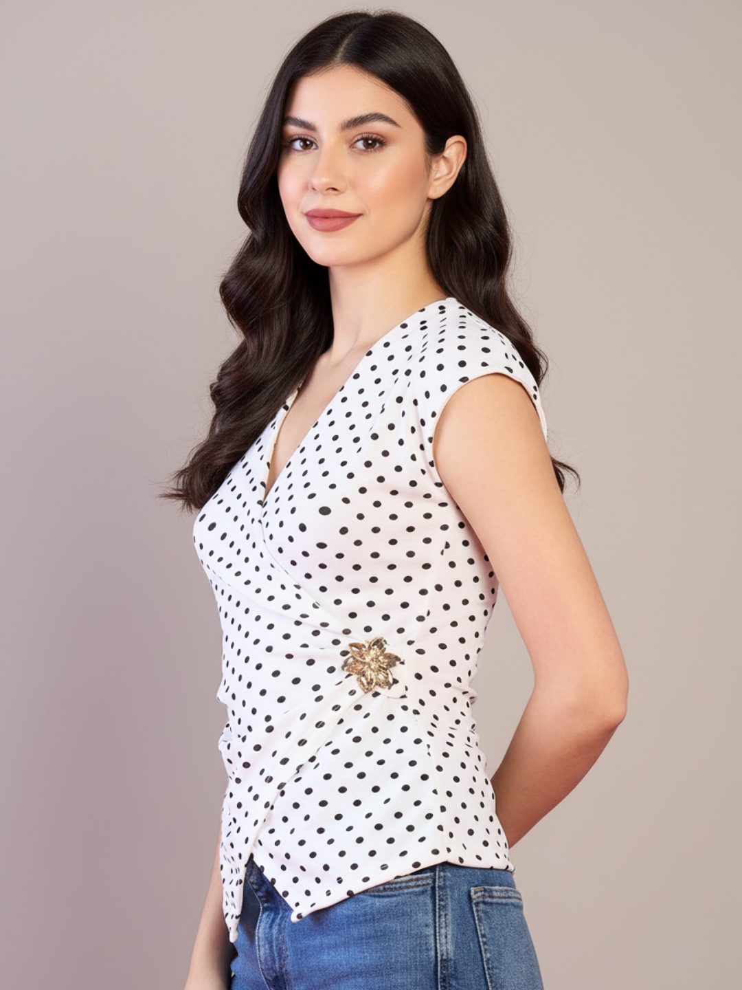 Stretchable Gold Accent Wrap Top