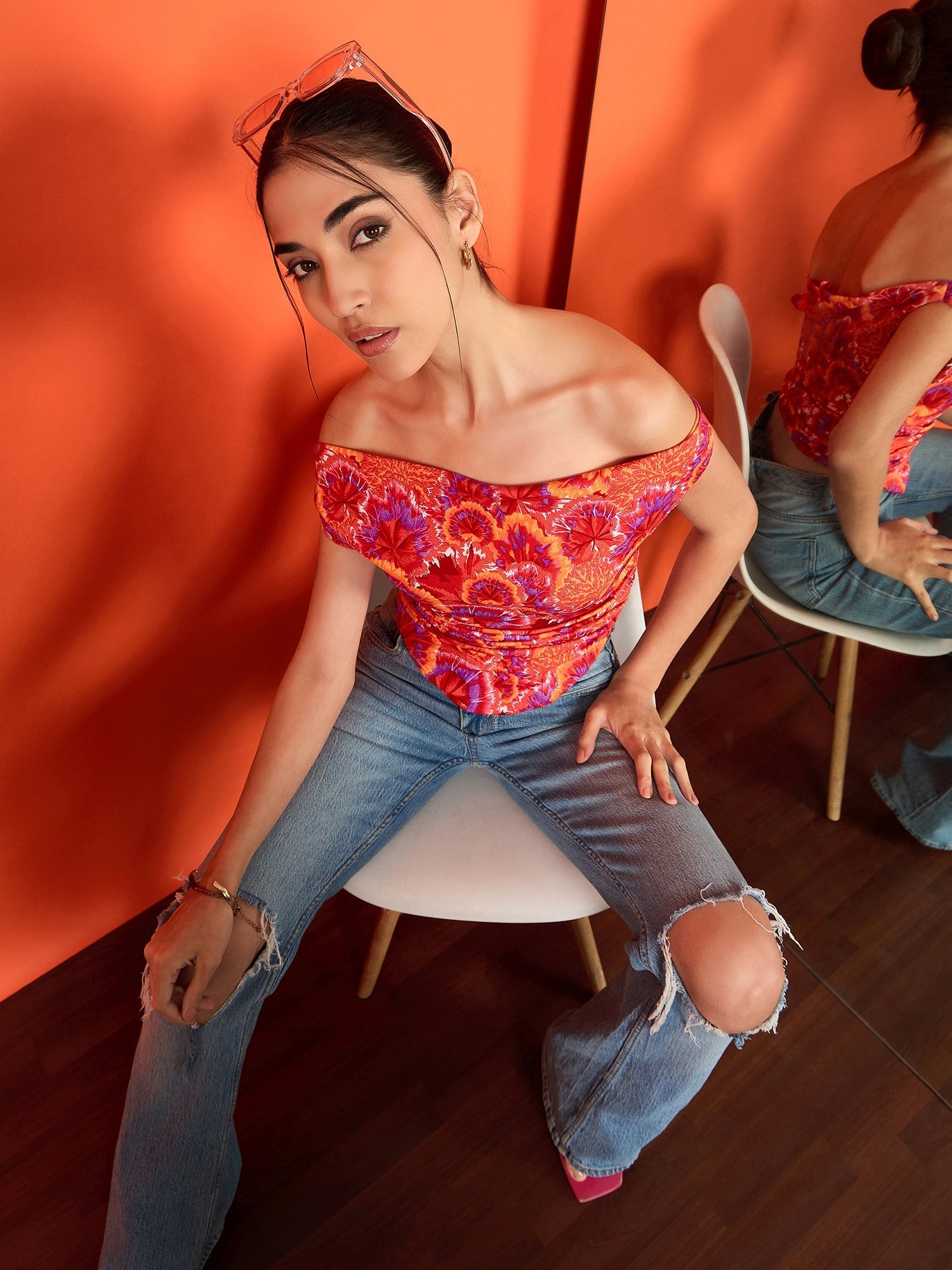 Printed Stretchable Draped Crop Top