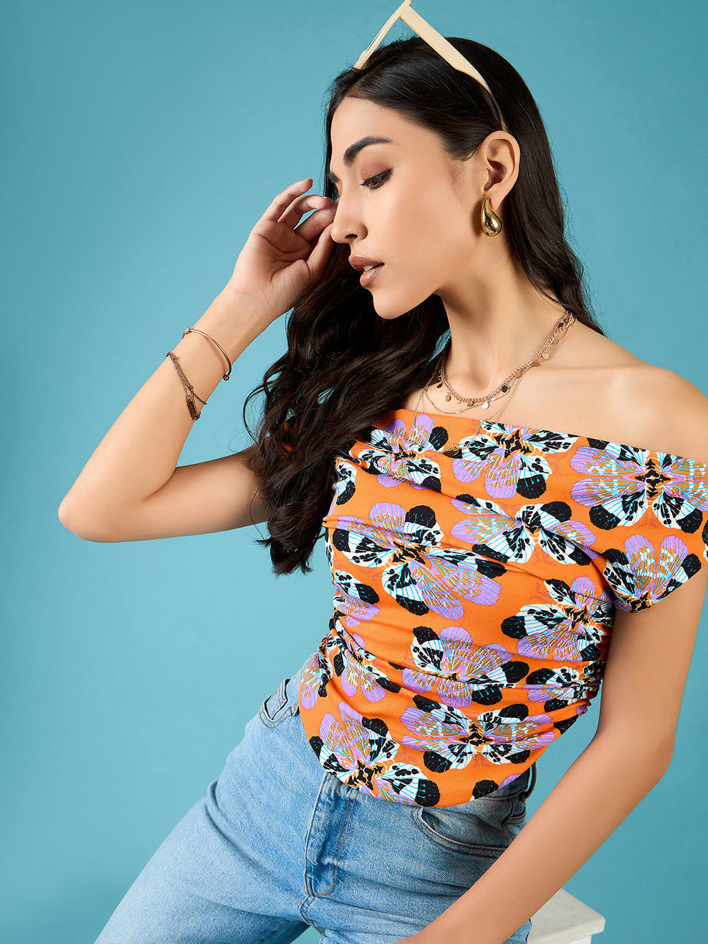 Printed Stretchable Draped Crop Top