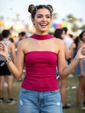 Stretchable Strapless Scarf Neck Top