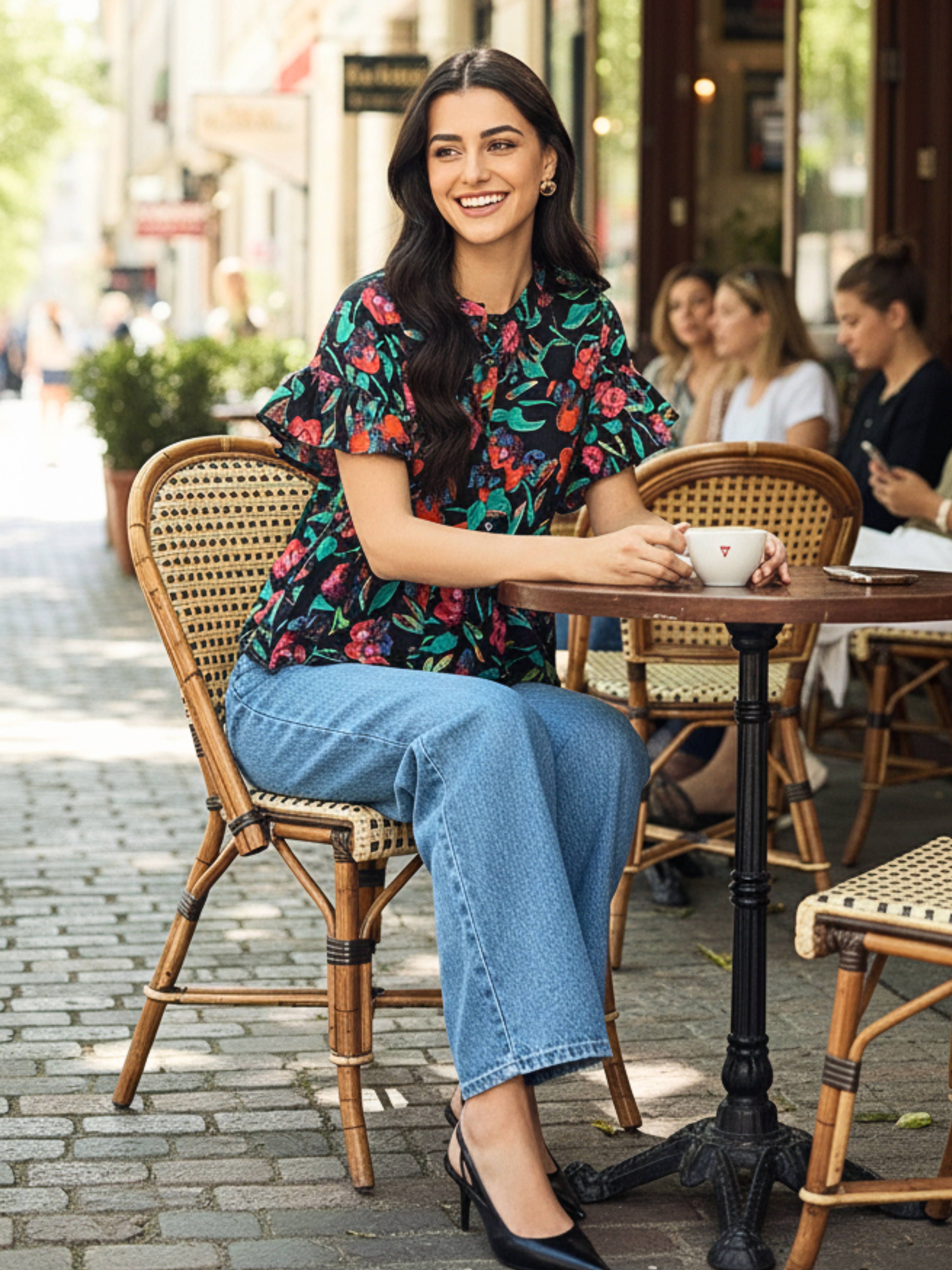 Frilled Sleeve Cotton Peplum Top