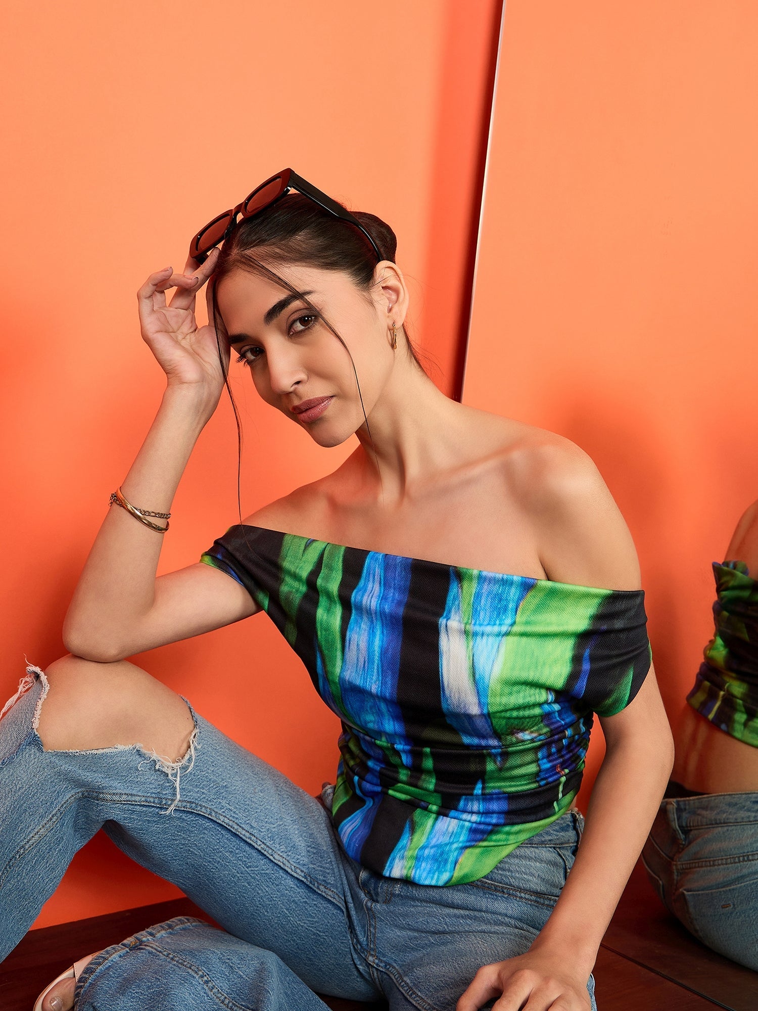 Printed Stretchable Draped Crop Top