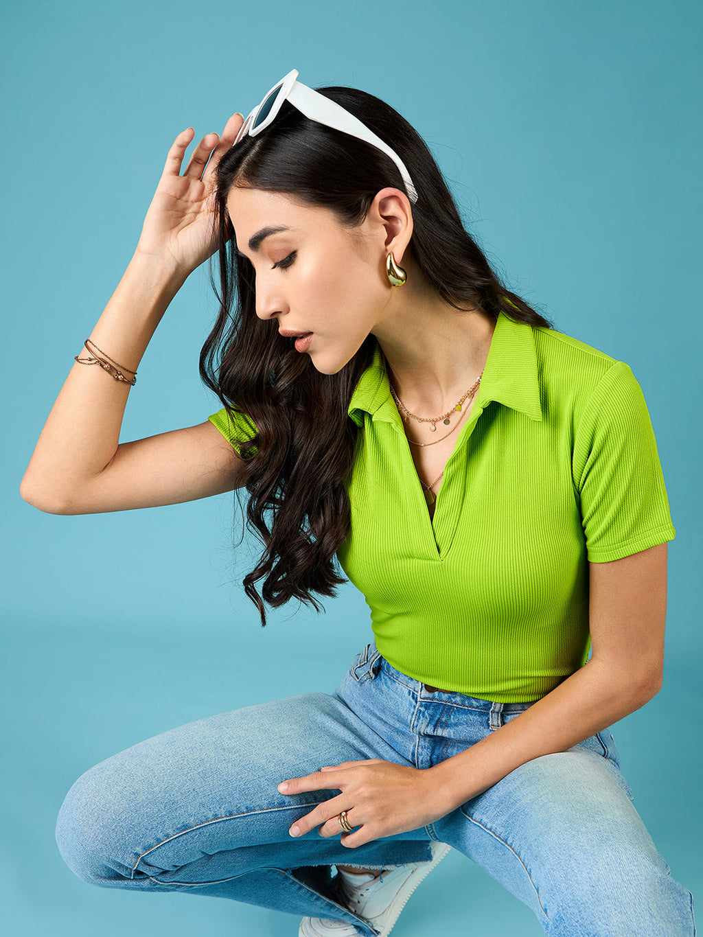 Stretchable Ribbed Polo Bodysuit