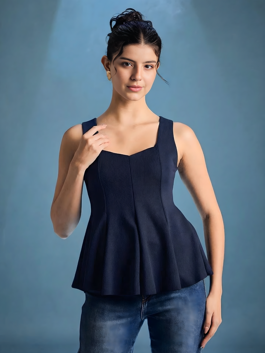 Stretchable Ribbed Peplum Top
