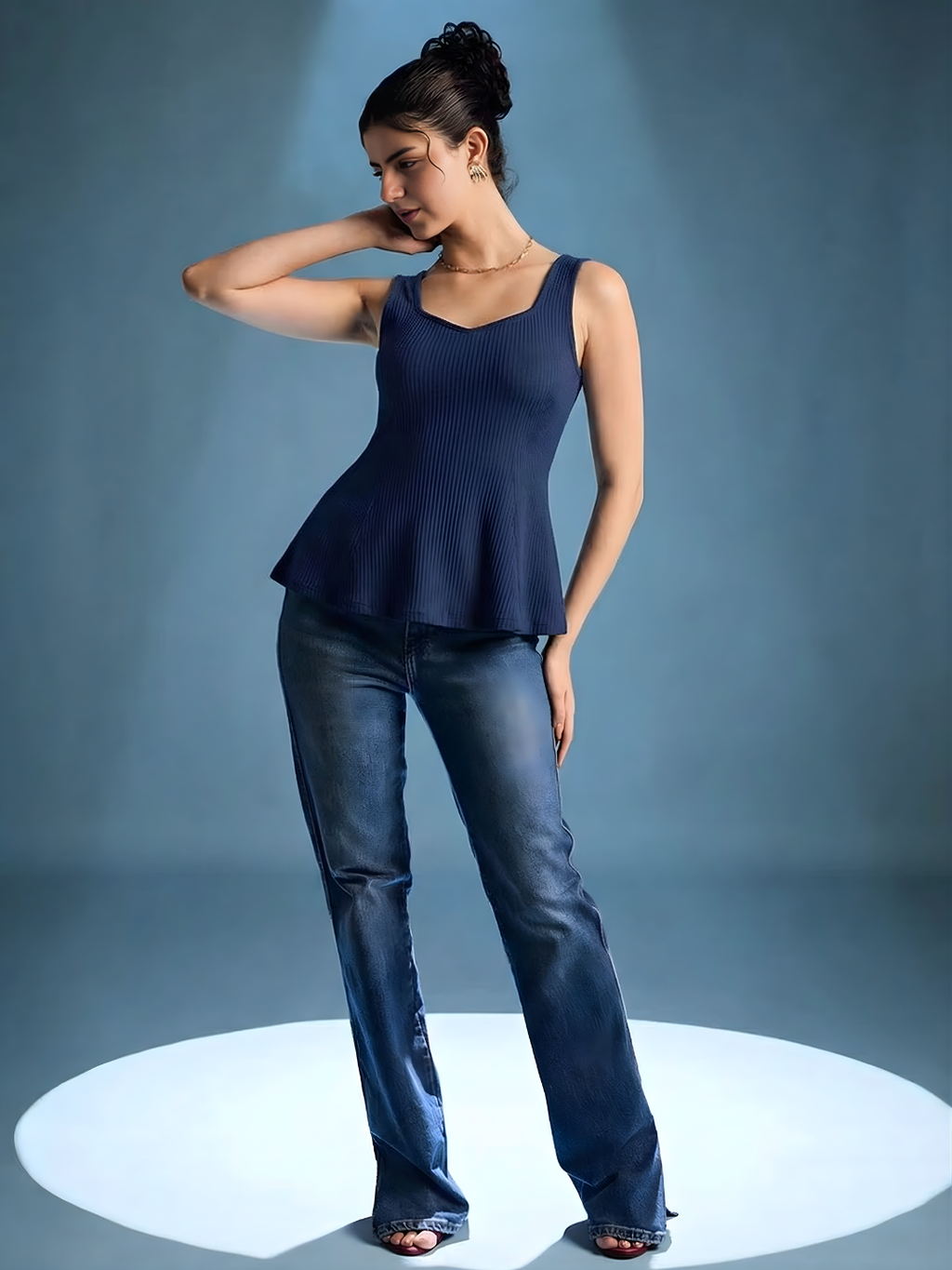 Stretchable Ribbed Peplum Top