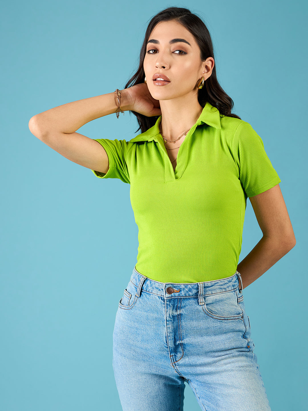 Stretchable Ribbed Polo Bodysuit