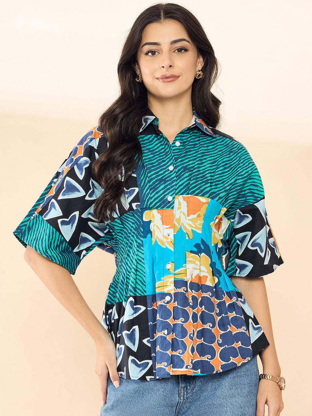 Drop Shoulder Pleated Pure Cotton Shirt