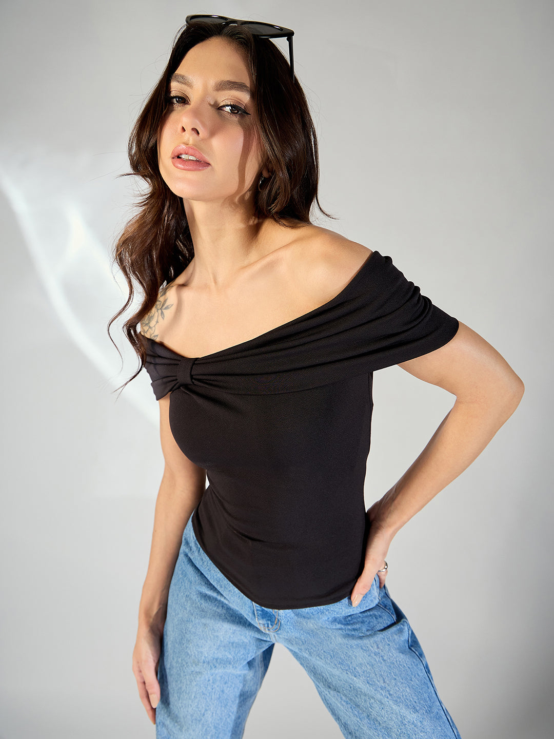 Stretchable Bow Bardot Top