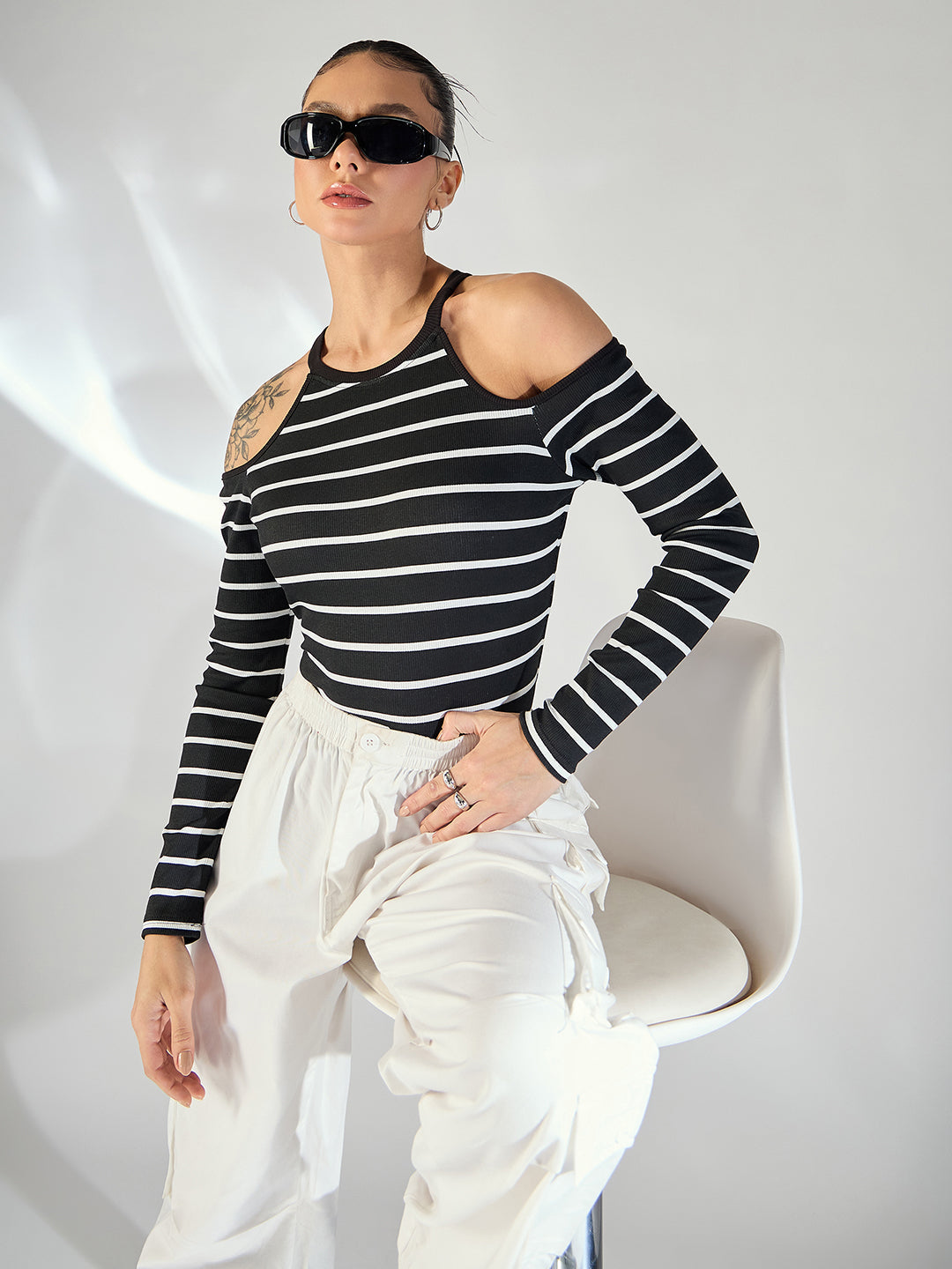 Shoulder Cutout Ribbed Top