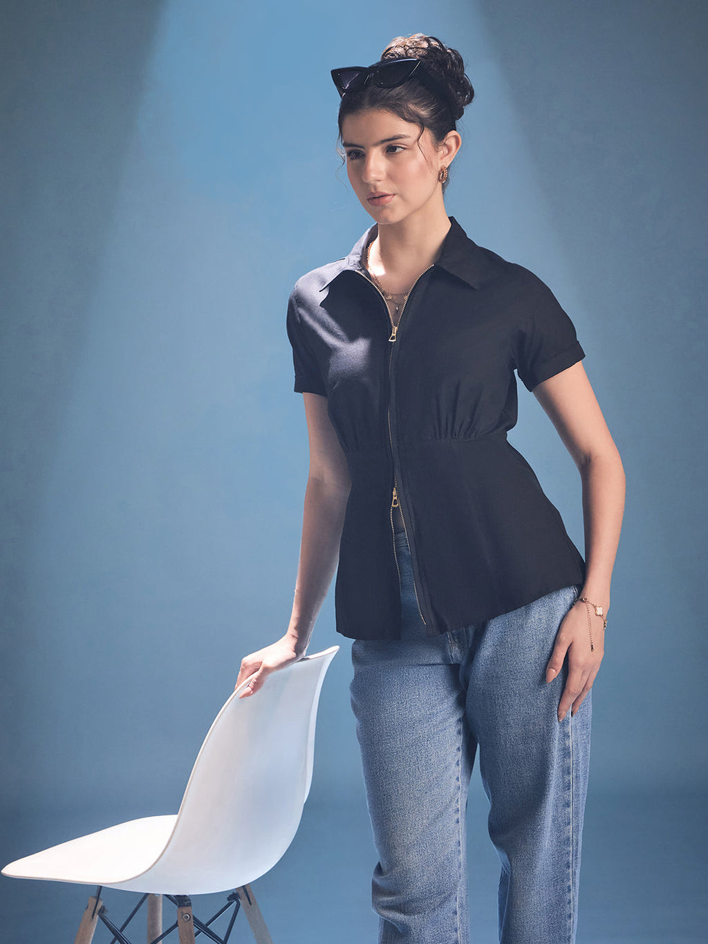 Zip-Through Fitted Cotton Top