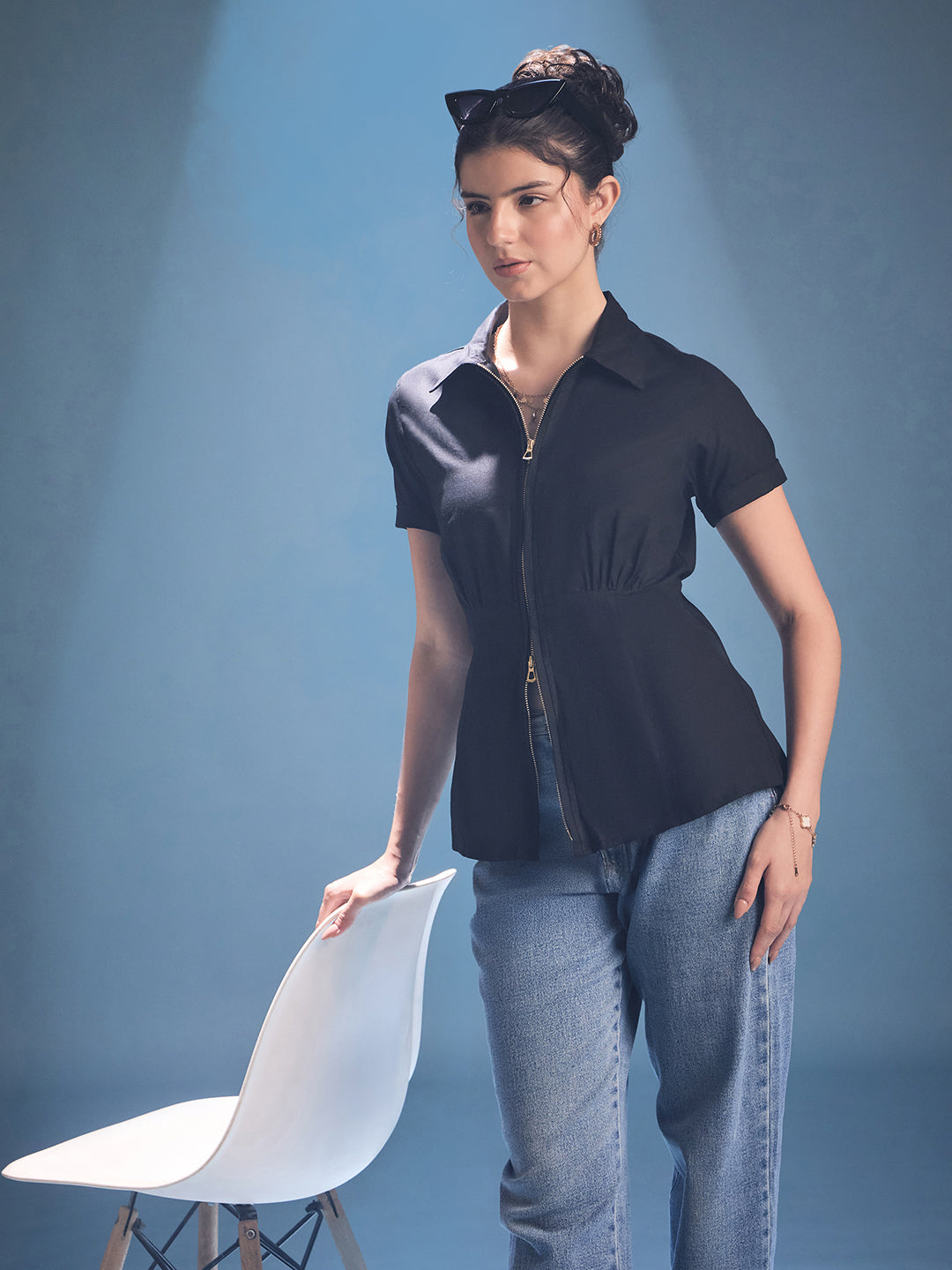 Zip-Through Fitted Cotton Top