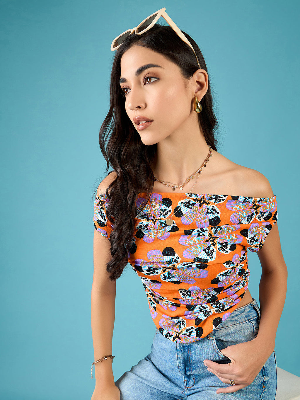 Printed Stretchable Draped Crop Top