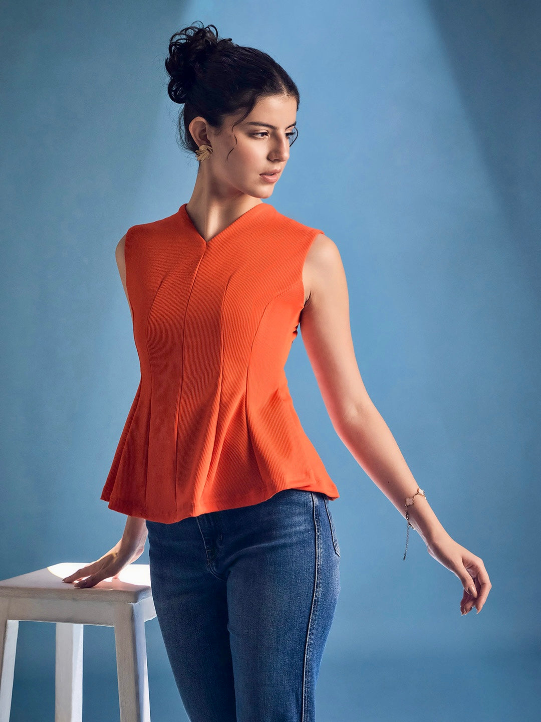 Stretchable Panelled Peplum Top
