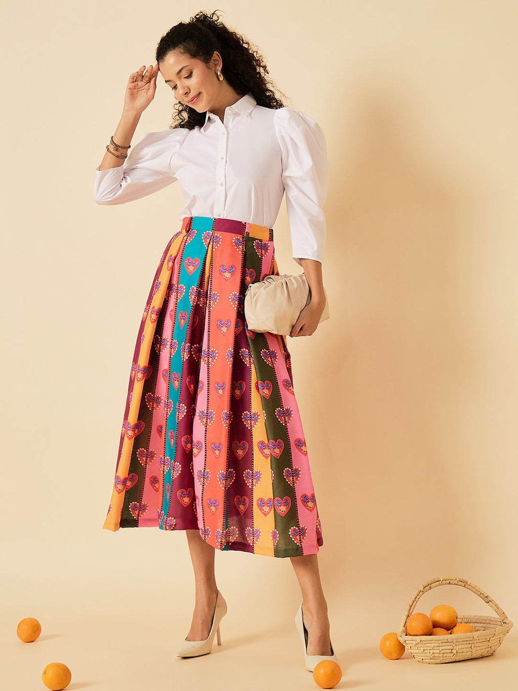 Pure Cotton Box Pleated Midi Skirt