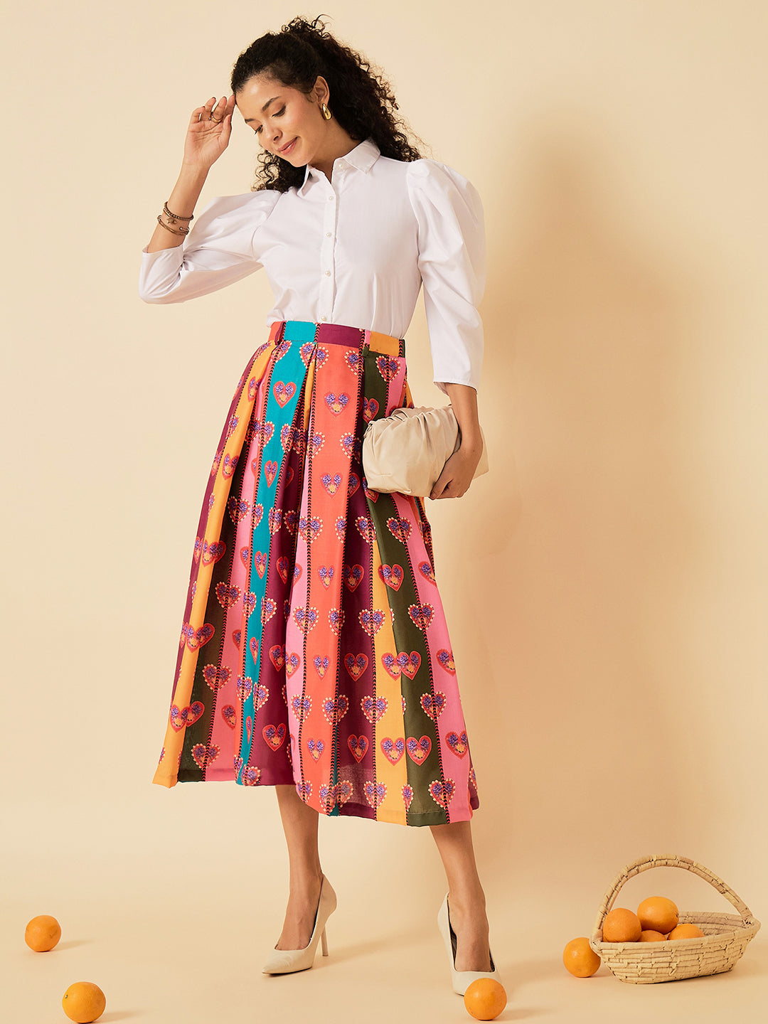 Pure Cotton Box Pleated Midi Skirt