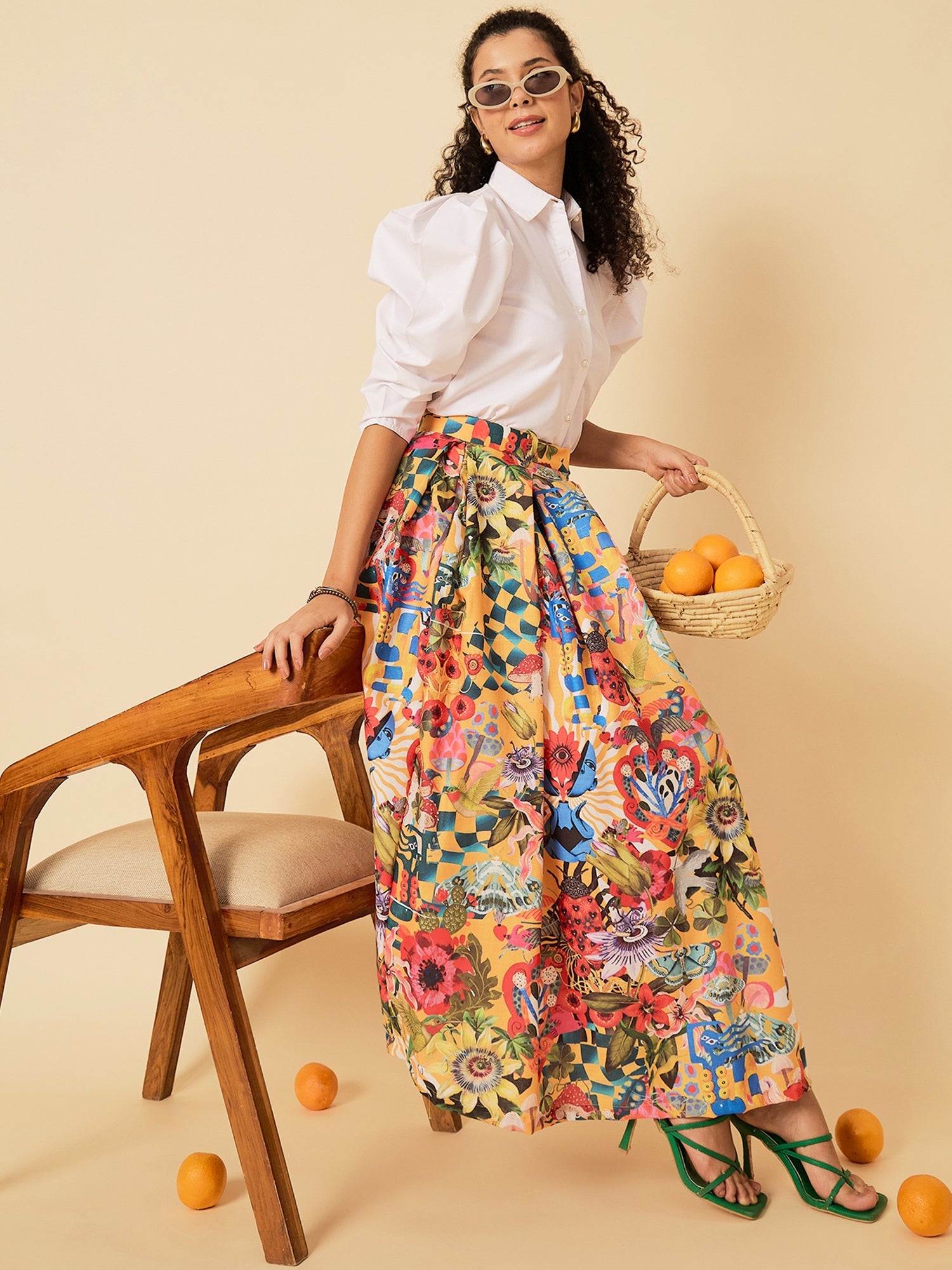 Pure Cotton Box Pleated Midi Skirt