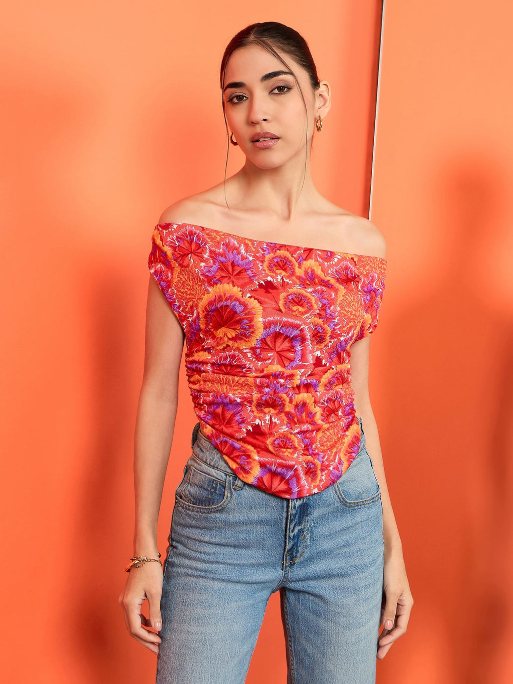 Printed Stretchable Draped Crop Top