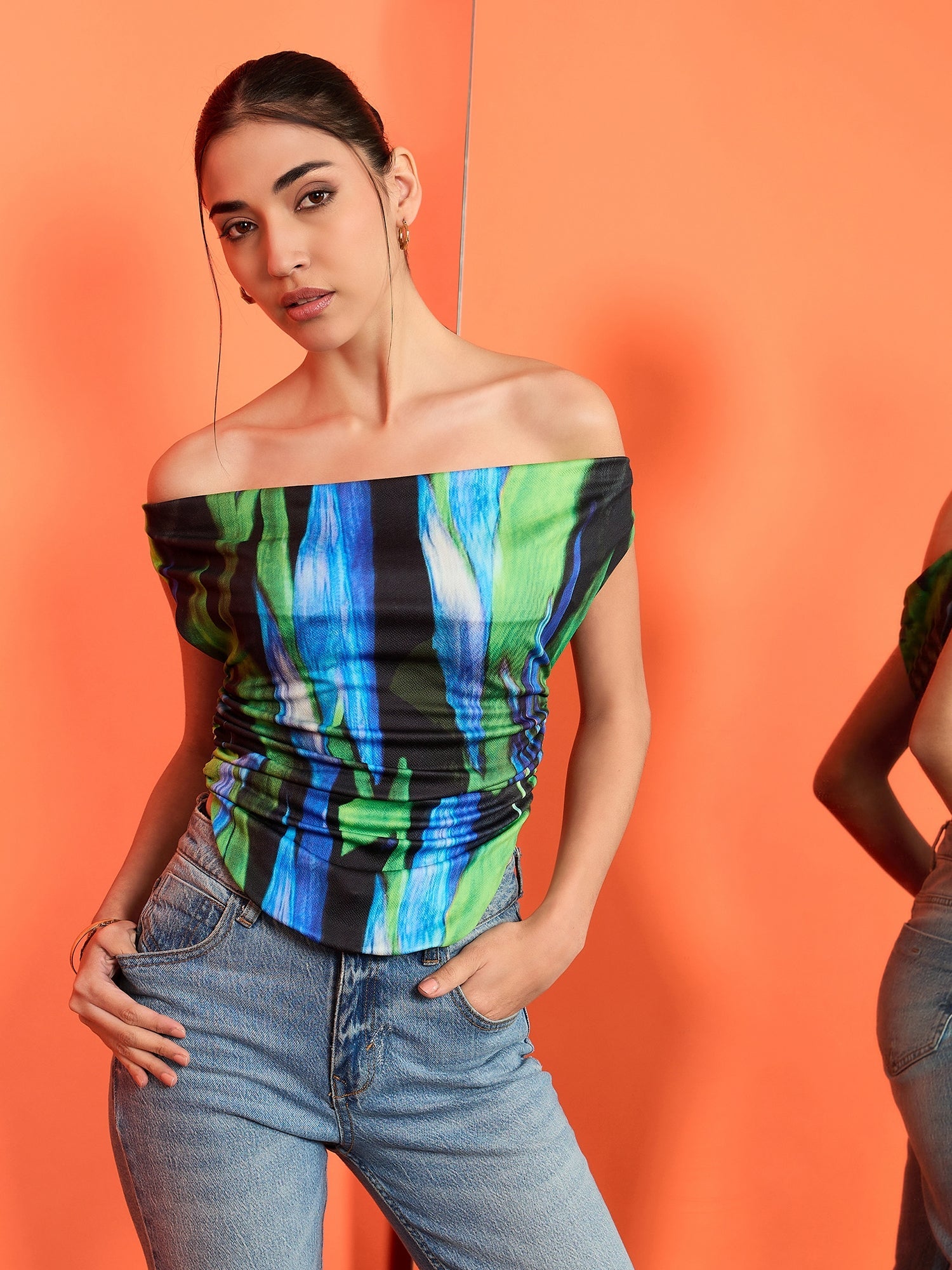 Printed Stretchable Draped Crop Top