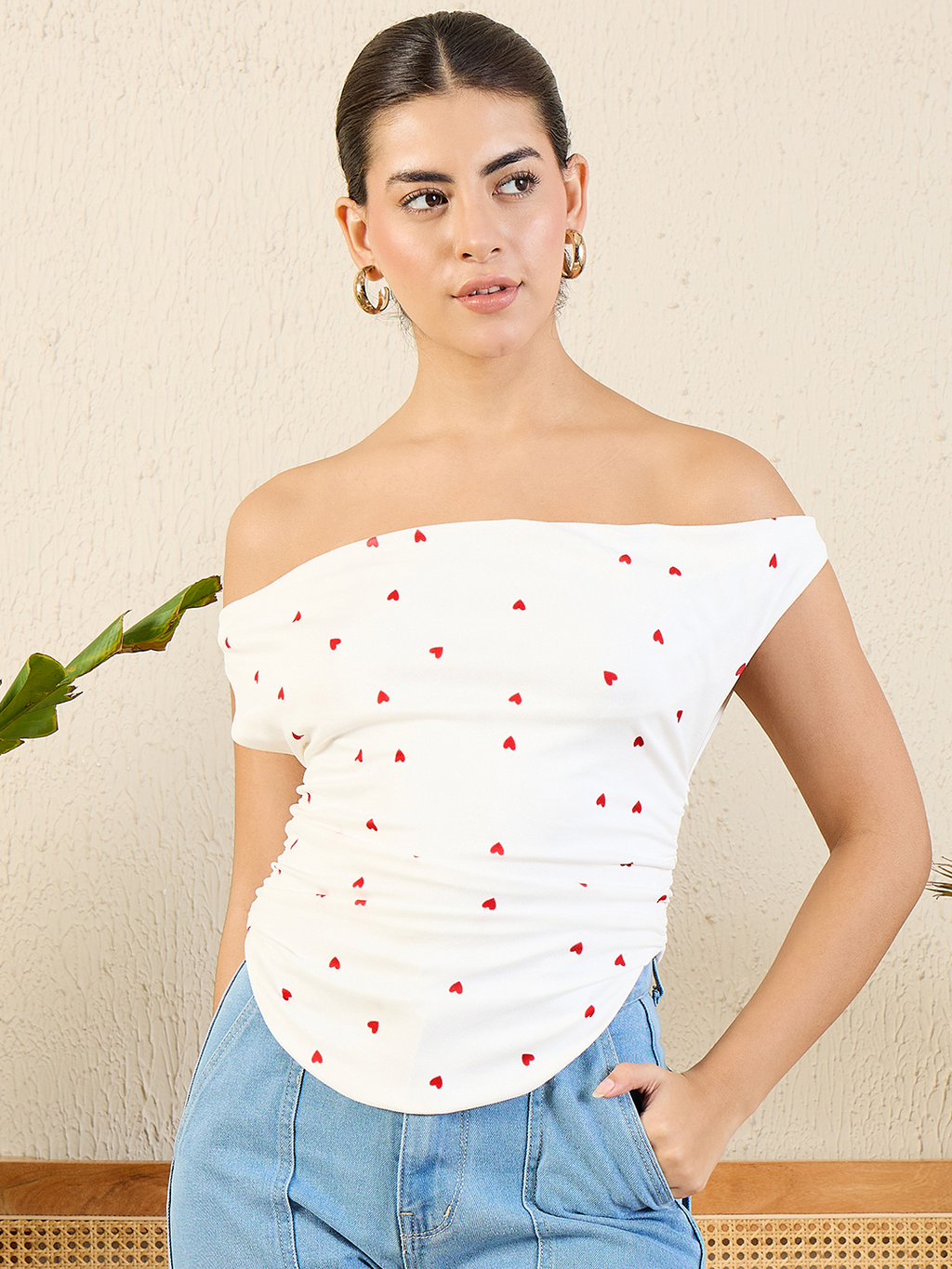 Printed Stretchable Draped Crop Top