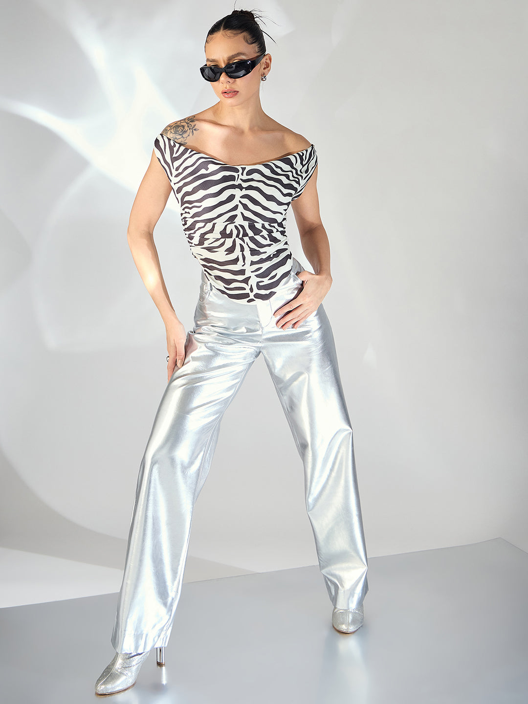 Printed Stretchable Draped Crop Top