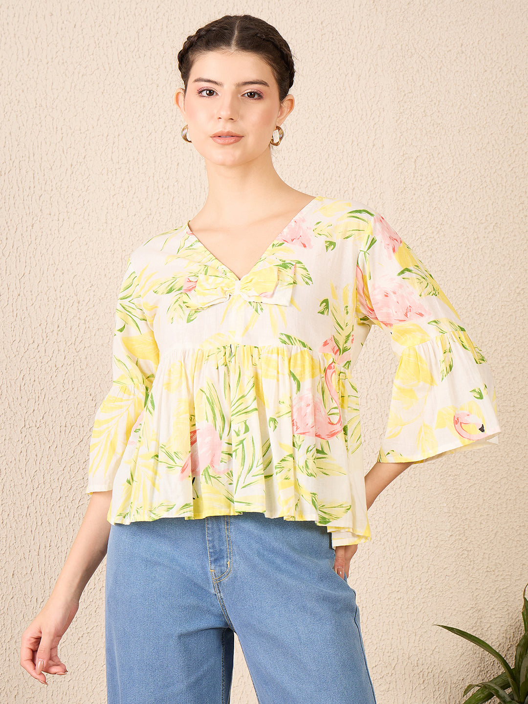 Bell Sleeve Cotton Peplum Top
