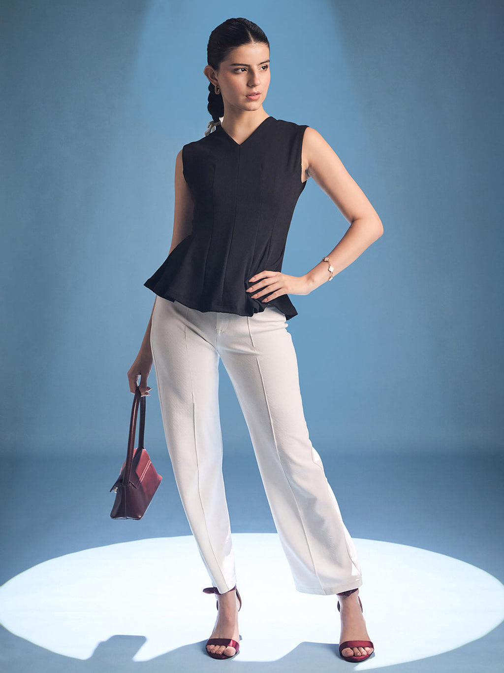 Stretchable Panelled Peplum Top