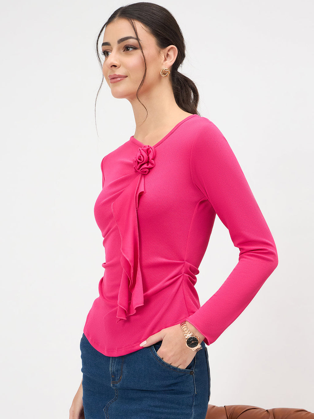Stretchable Rosette Ruffled Top