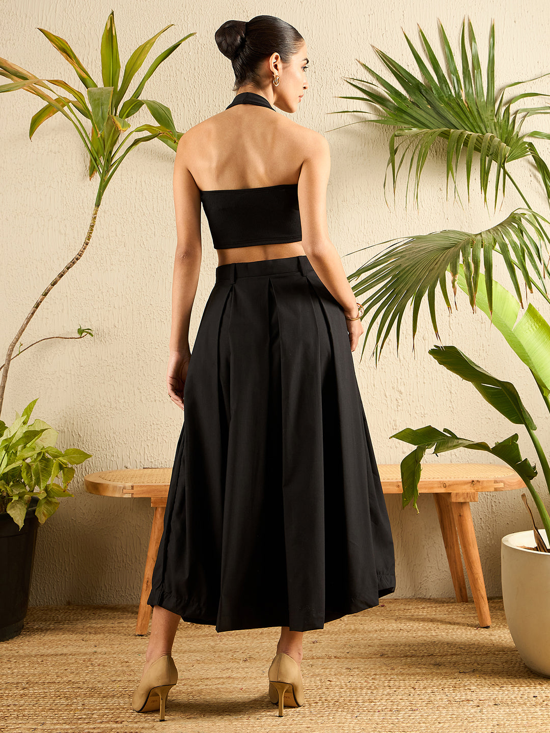 Pure Cotton Box Pleated Midi Skirt