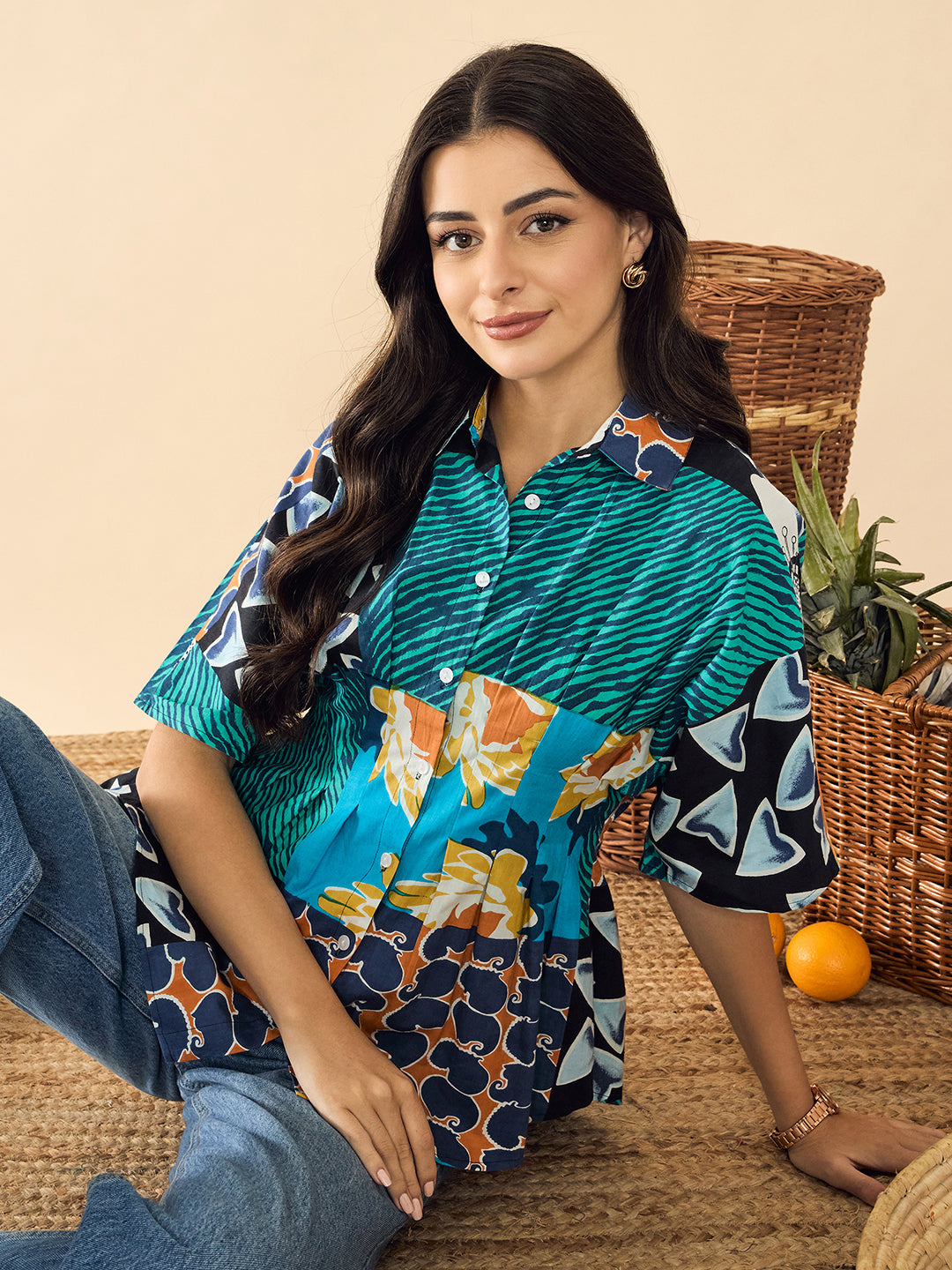 Drop Shoulder Pleated Pure Cotton Shirt