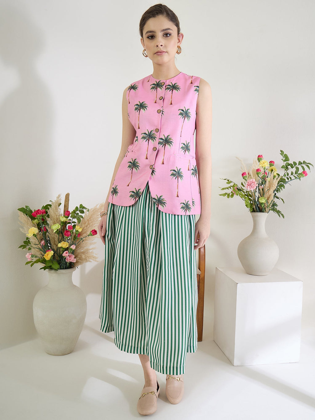 Pure Linen Waistcoat and Skirt Set
