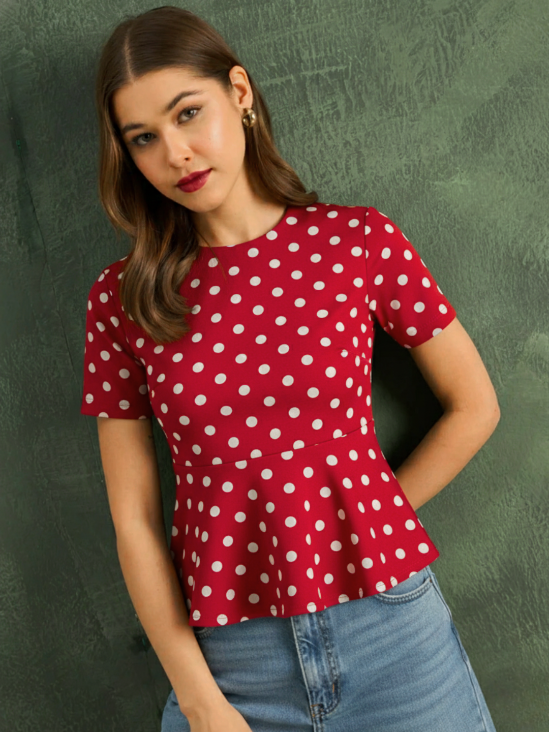 Stretchable Half Sleeve Peplum Top