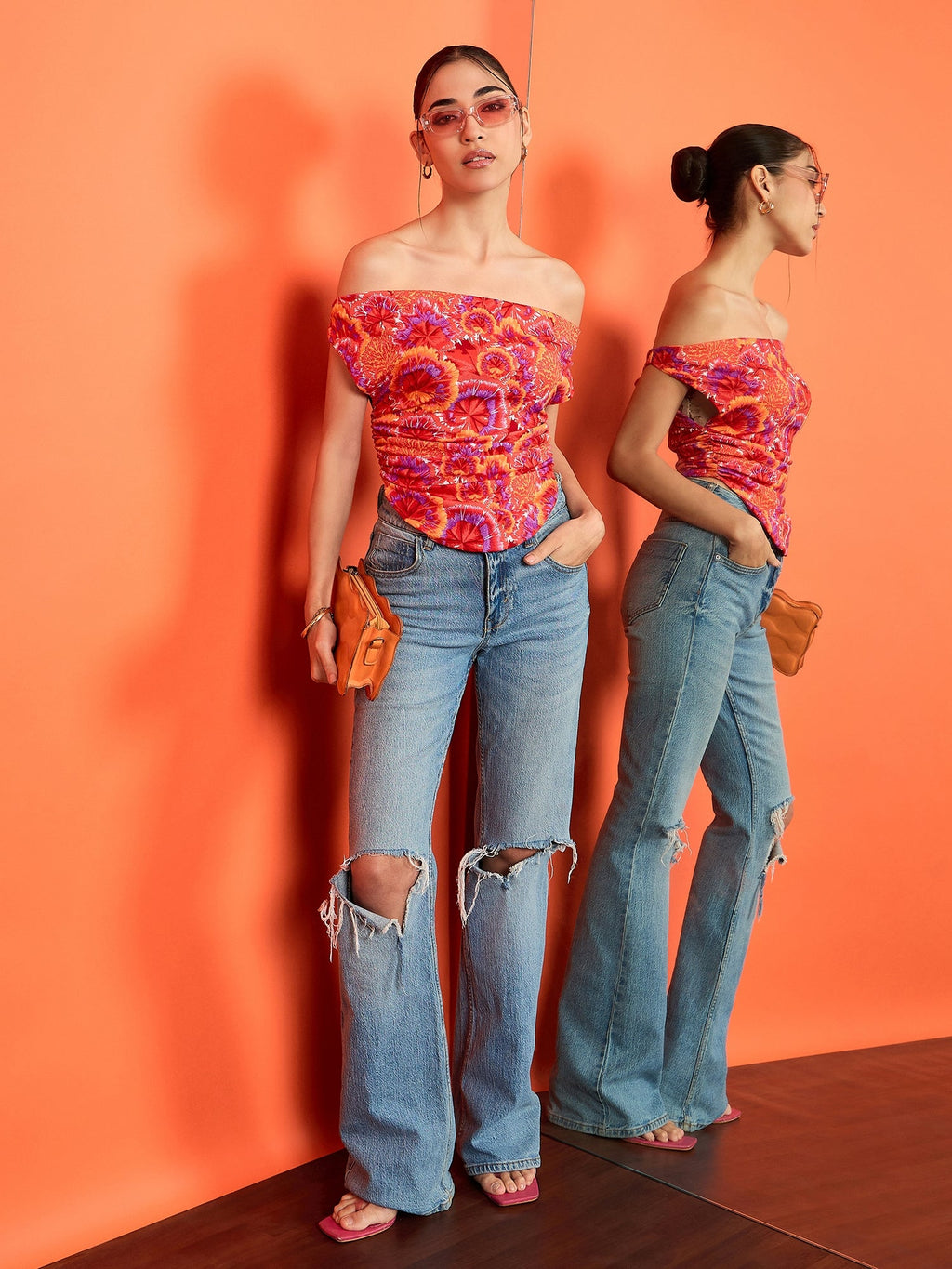 Printed Stretchable Draped Crop Top