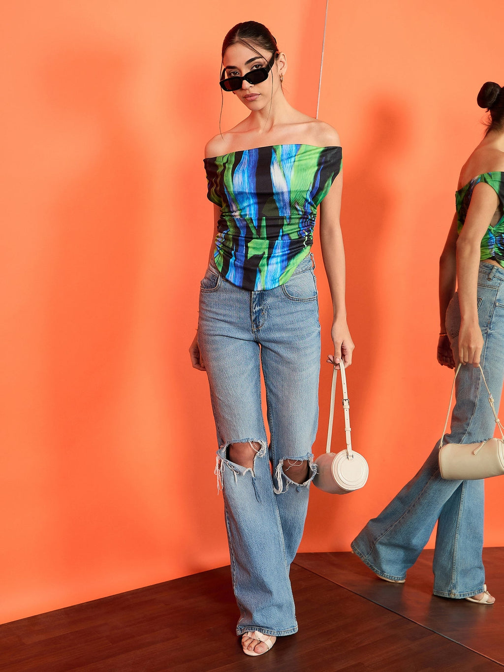 Printed Stretchable Draped Crop Top