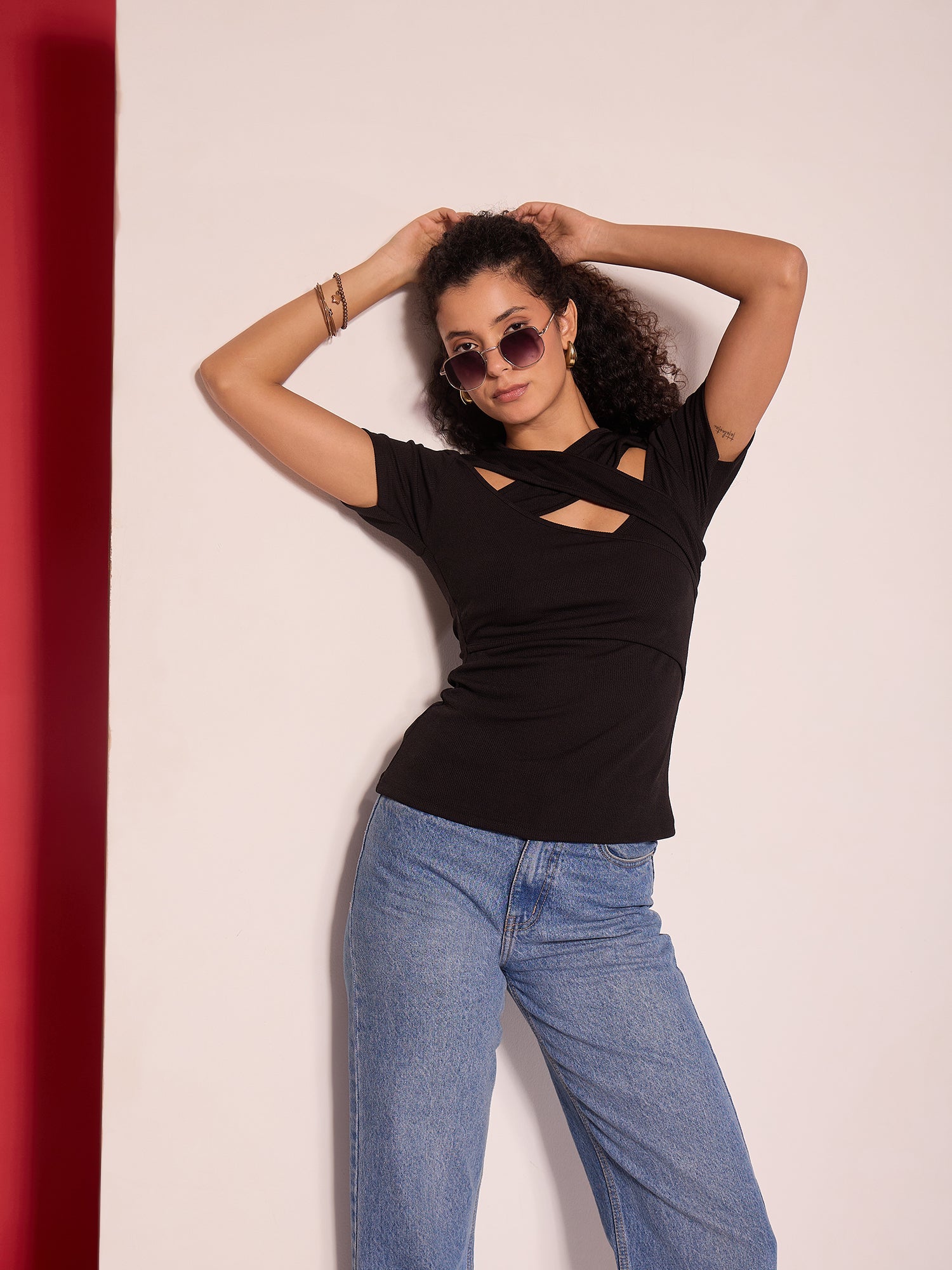 Stretchable Criss Cross Ribbed Top