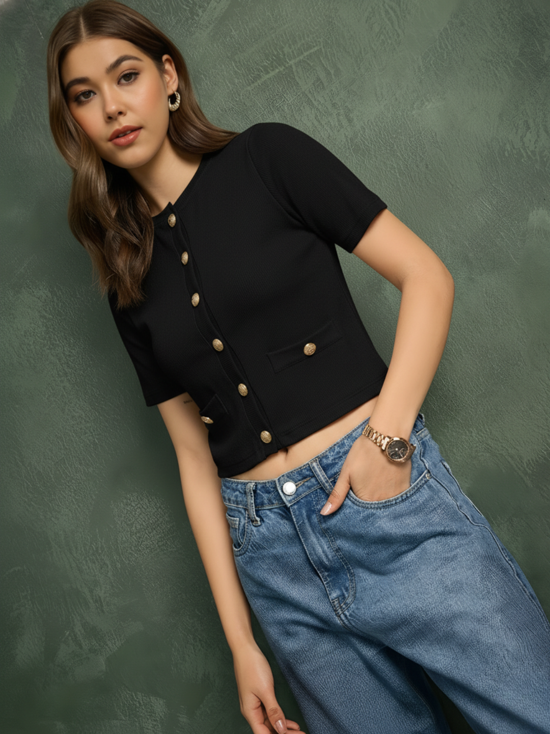 Stretchable Buttoned Waistcoat Top