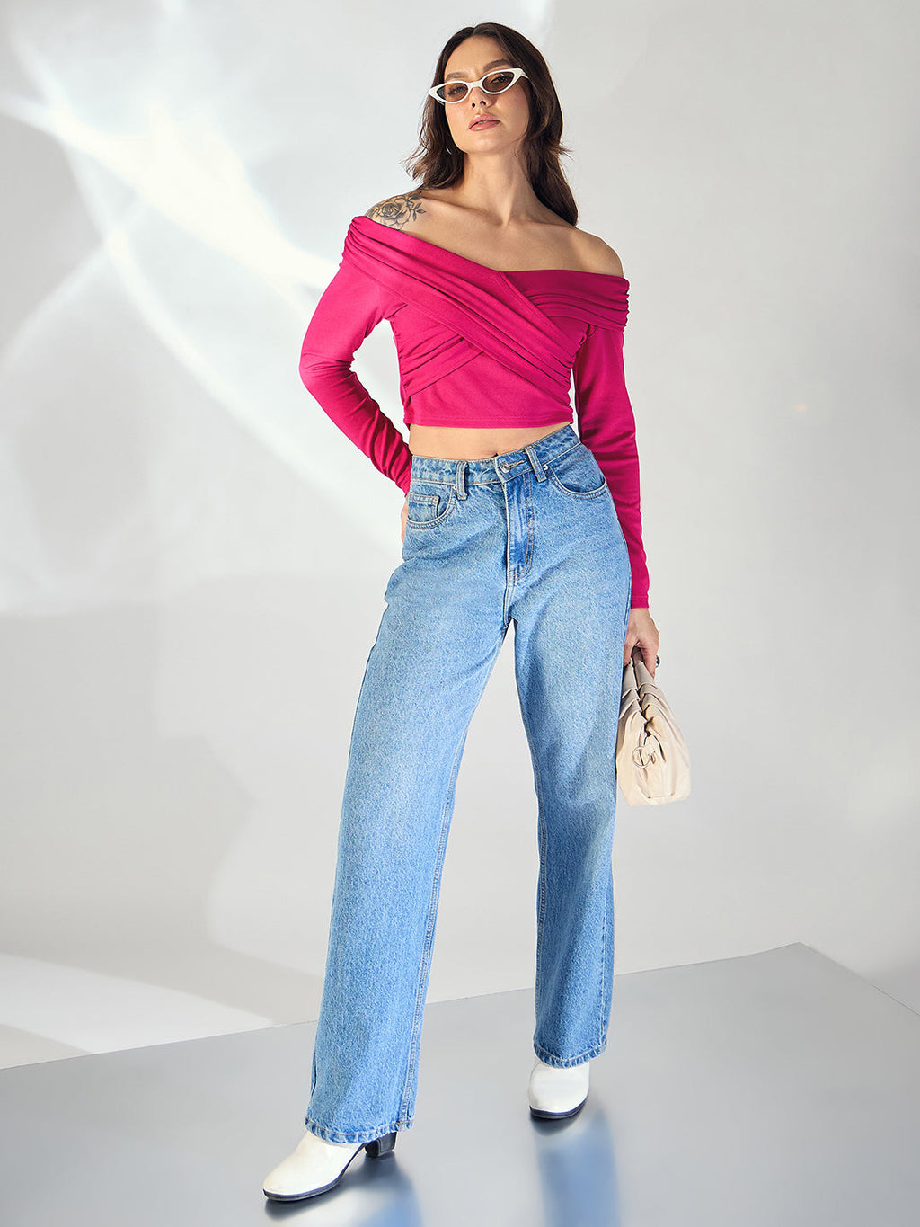 Stretchable Wrap Style Bardot Top