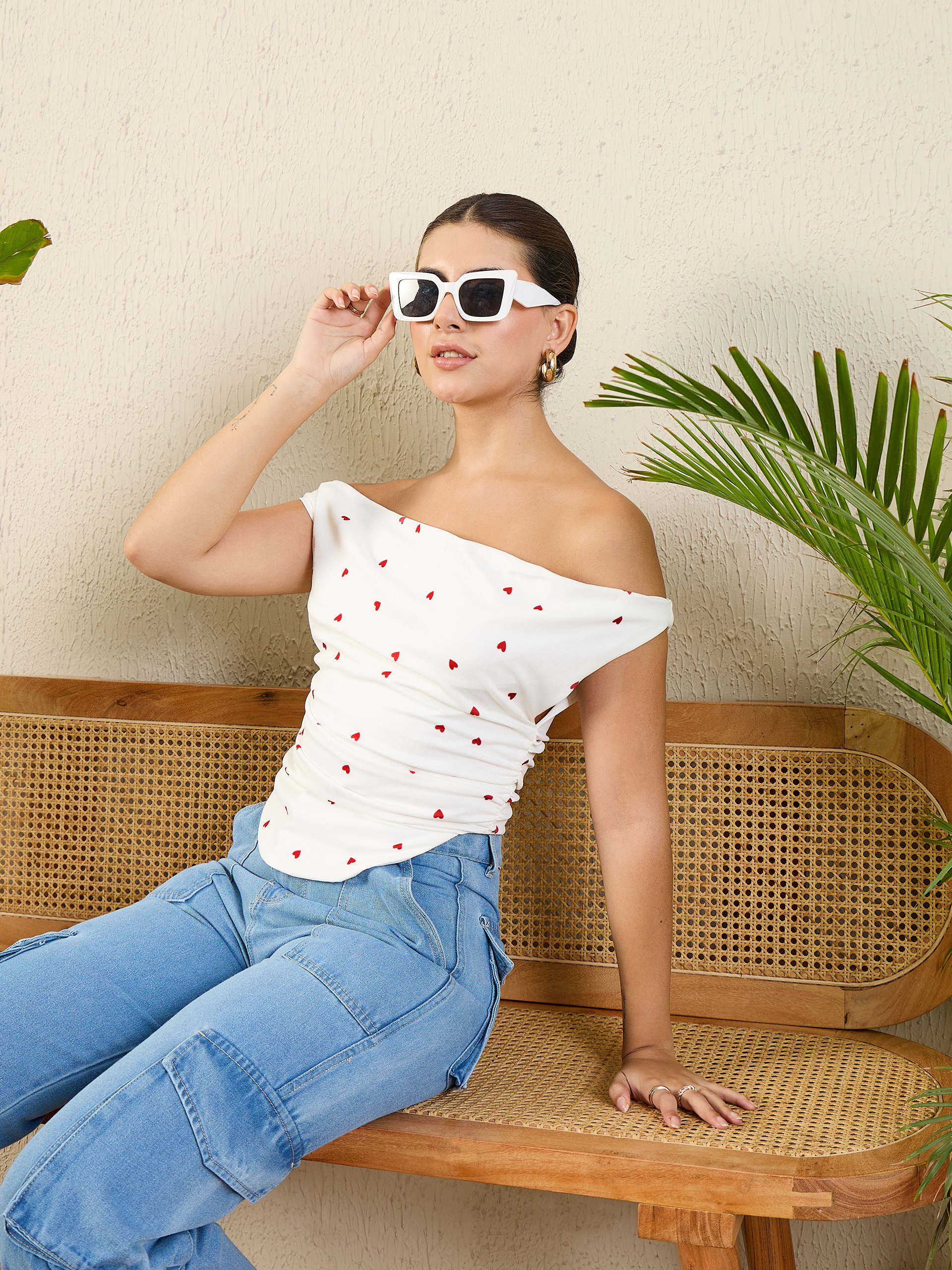 Printed Stretchable Draped Crop Top