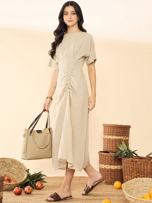 Linen Drawstring Midi Dress