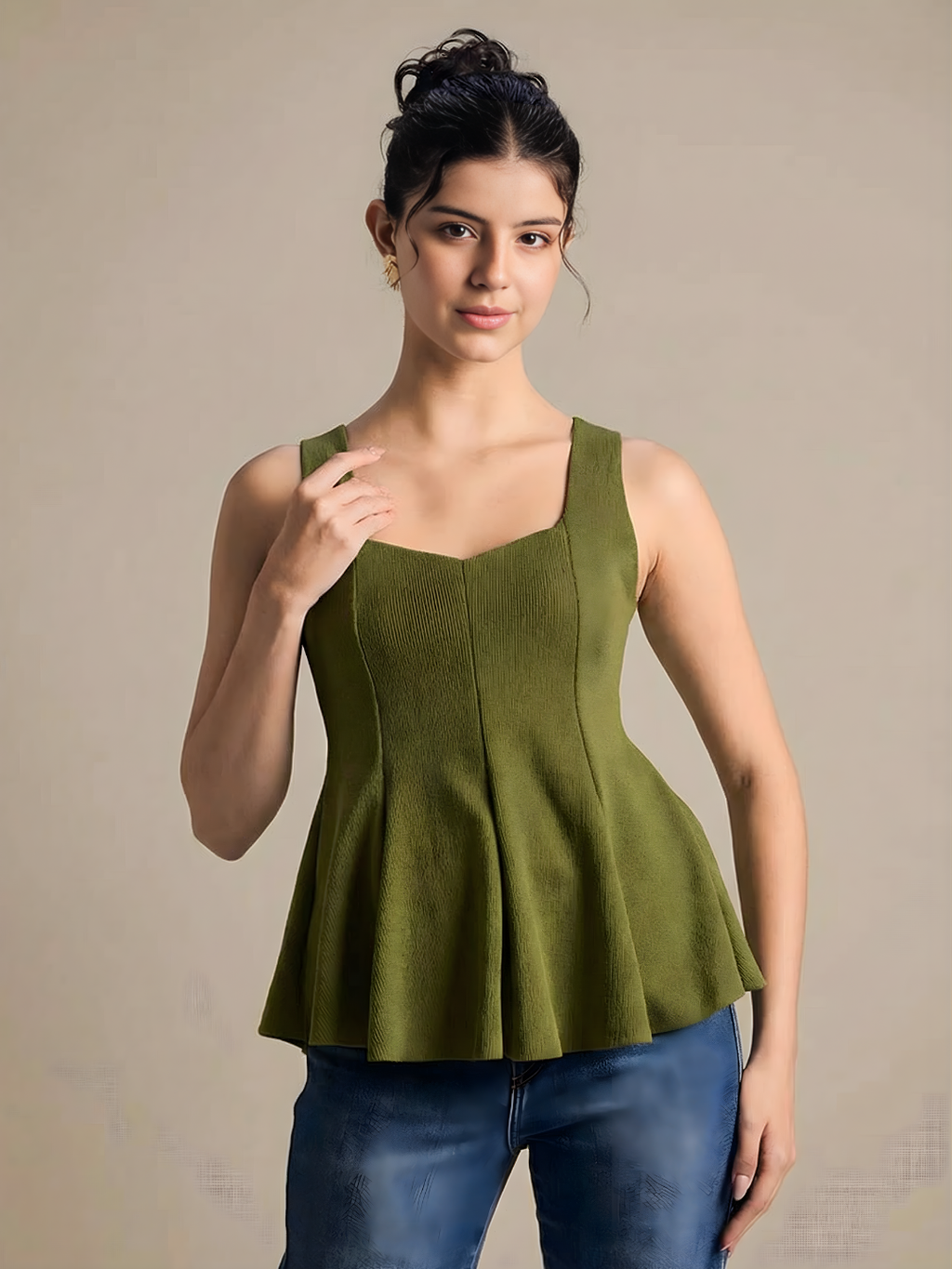 Stretchable Ribbed Peplum Top
