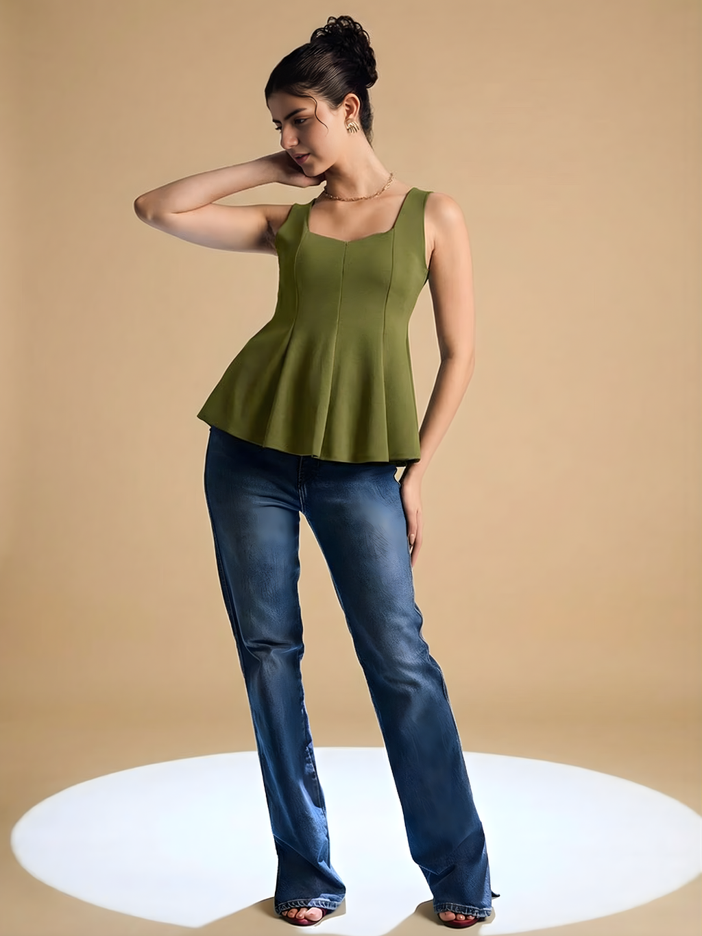 Stretchable Ribbed Peplum Top