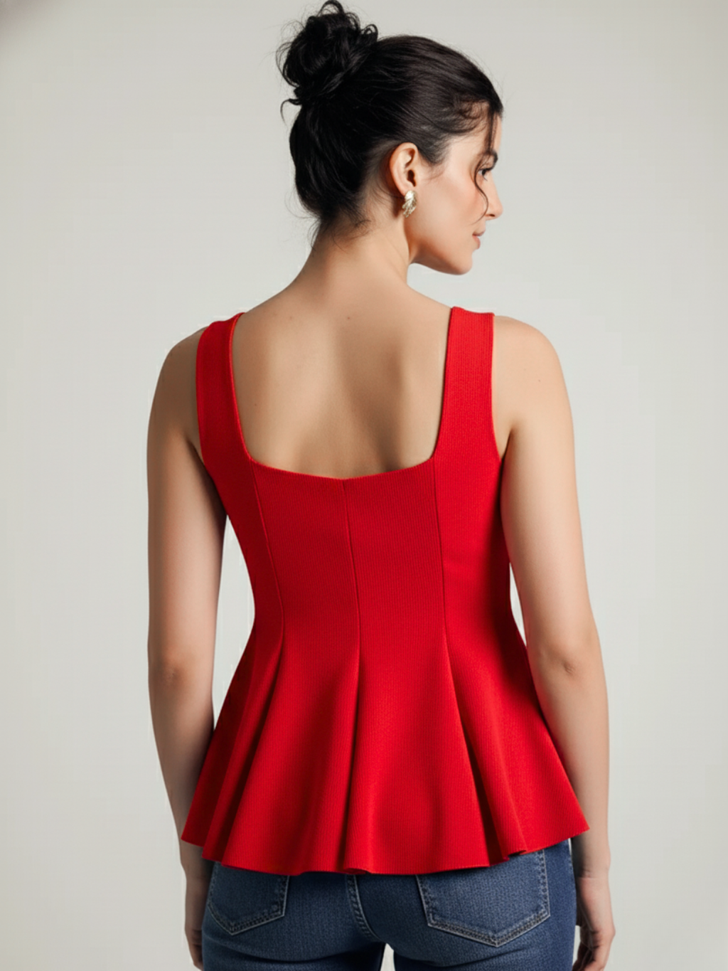 Stretchable Ribbed Peplum Top