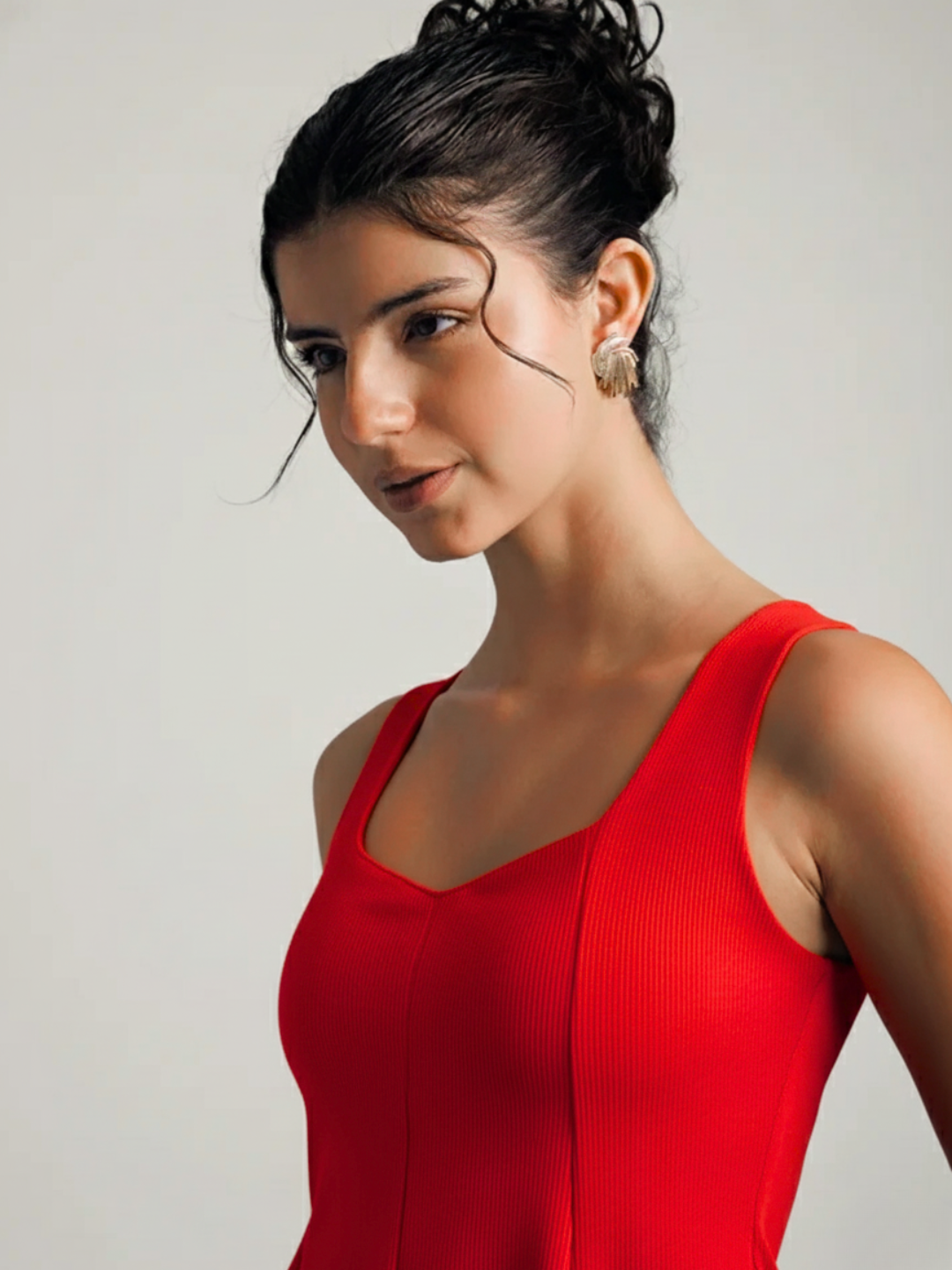 Stretchable Ribbed Peplum Top