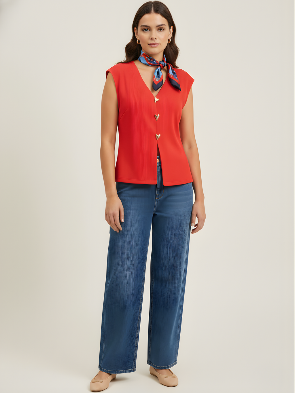 Stretchable Ribbed Waistcoat with Heart Buttons